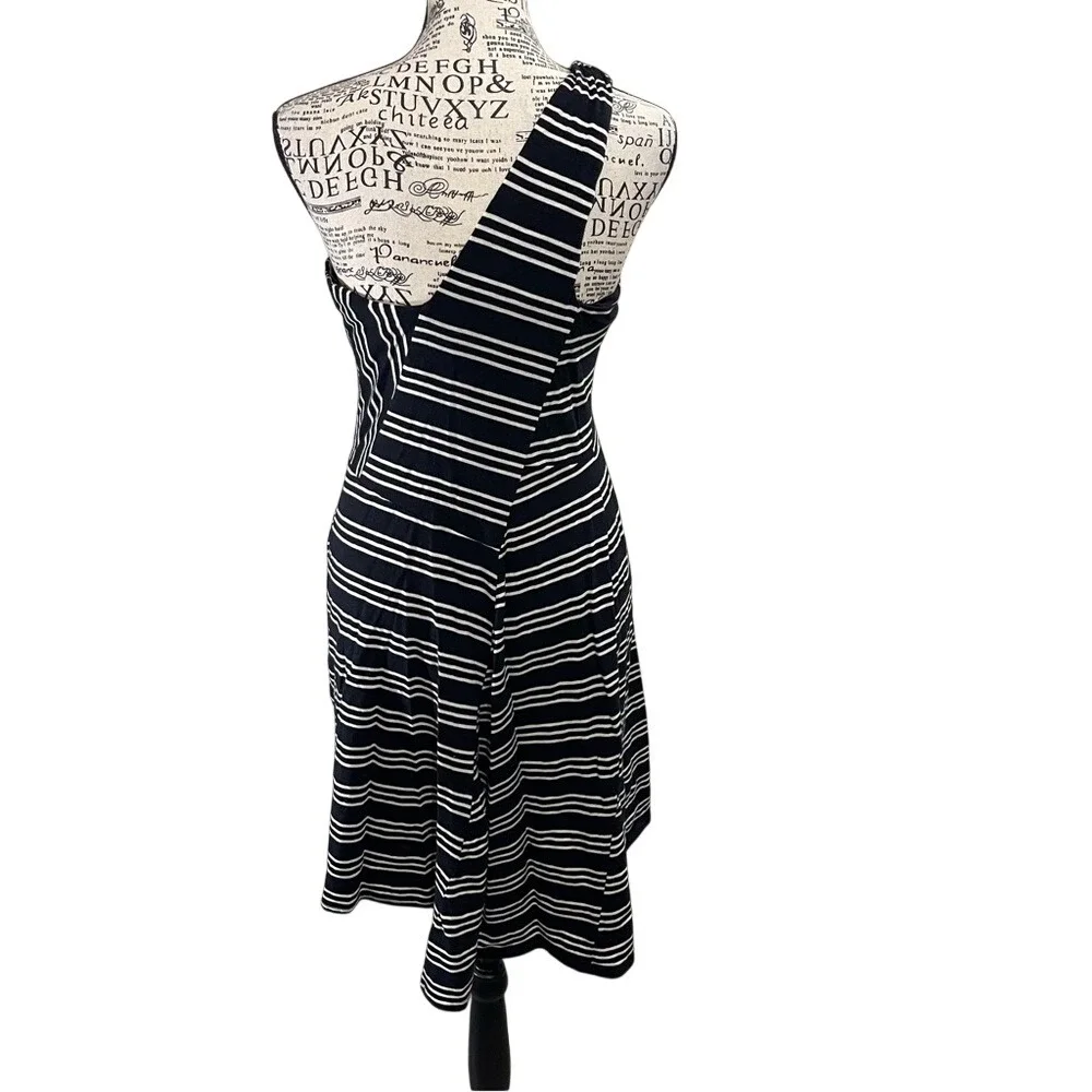 Maeve‎ One-Shoulder Navy and White Striped Dress